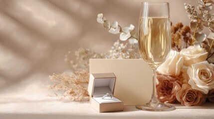 Engagement ring and champagne still life