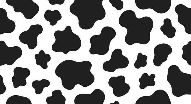 Black and white cow print pattern, animal skin texture, abstract organic shapes