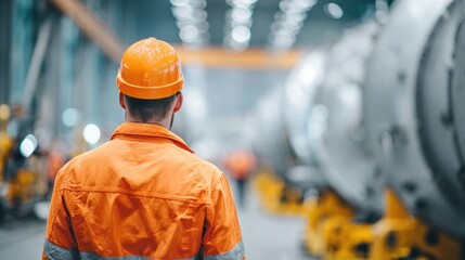 Engineer inspecting large industrial equipment
