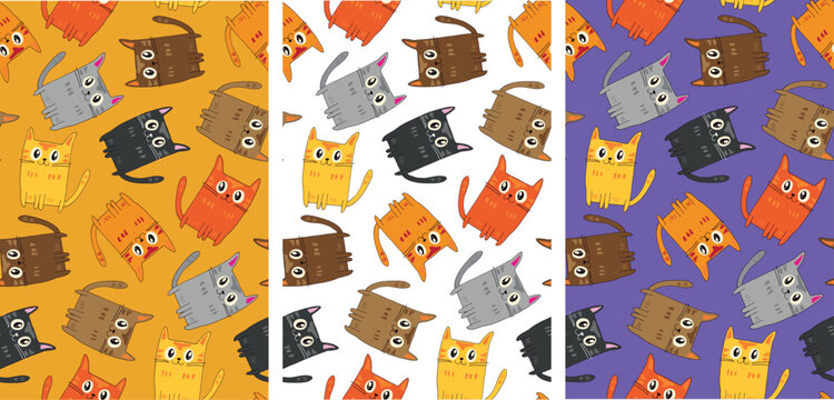 Cat pattern. Cute hand drawn doodle cat pattern background.