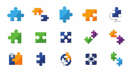 Collection of Various Colorful Jigsaw Puzzle Pieces.