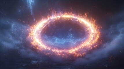 Obraz premium Brilliant ring of intense fire and light materializes within a dark, stormy sky