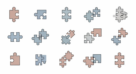 Naklejka premium Collection of assorted jigsaw puzzle pieces.