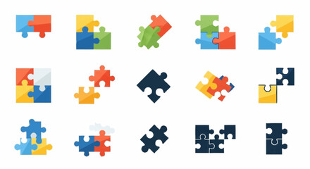 Naklejka premium Collection of Various Colored Jigsaw Puzzle Pieces.