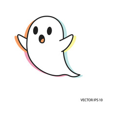 Obraz premium Cute ghost character in simple doodle style with pastel rainbow colors on white background for halloween illustration