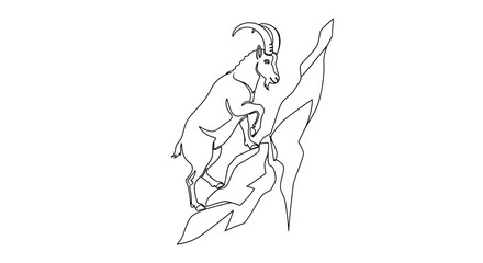 Alpine Ibex Climbing Rocky Mountain Peak Line Art Illustration