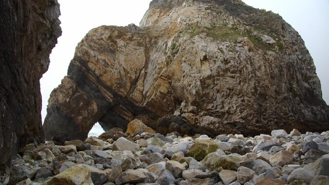 Popular Ursa Beach on Atlantic Ocean.  Famous URSA rock in Portugal.  Beautiful and imaginative beach in Portugal. Beautiful seascape.