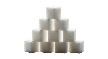 Stack of sugar cubes in a pyramid shape on white background transparent background