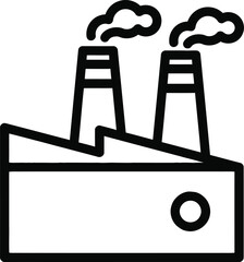 Simple line drawing of a factory with two smoking chimneys
