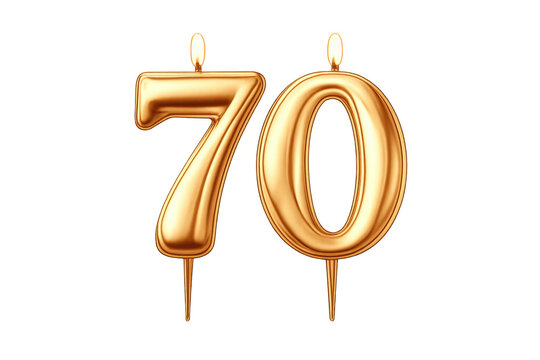 Golden 70 candle burning celebrating milestone anniversary