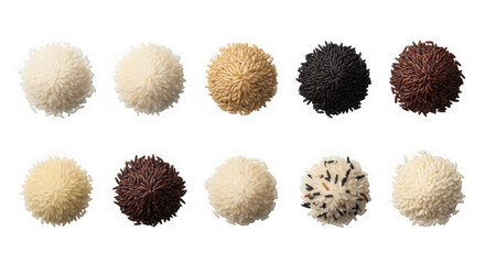 Variety of decorative rice balls on white background for food illustration transparent background