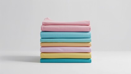 Stack of Folded Colorful Towels on White Background Soft Lighting