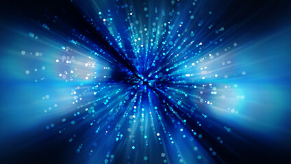 Dynamic Blue Light Burst With Glowing Particles: Abstract Digital Technology Concept, Motion Energy