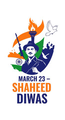 Obraz premium Patriotic poster honoring Indian martyr on Shaheed Diwas with gun and torch