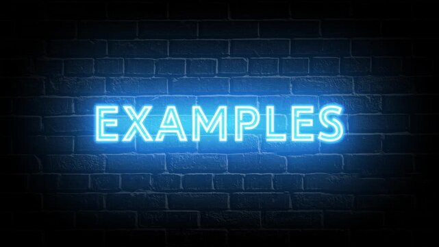 Blue Neon Examples text animation. Glowing examples looping motion. flicker text 4k video.