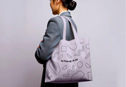 Woman Holding Tote Bag Mockup
