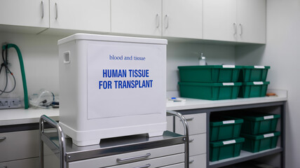 Medical transport container for human tissue and blood in a laboratory setting.
