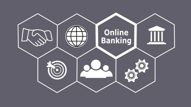 a Online Banking concept button on a futuristic. Abstract seamless animation of mesh glowing dots digital luxurious wave particles flows background. Motion of digital data flow.