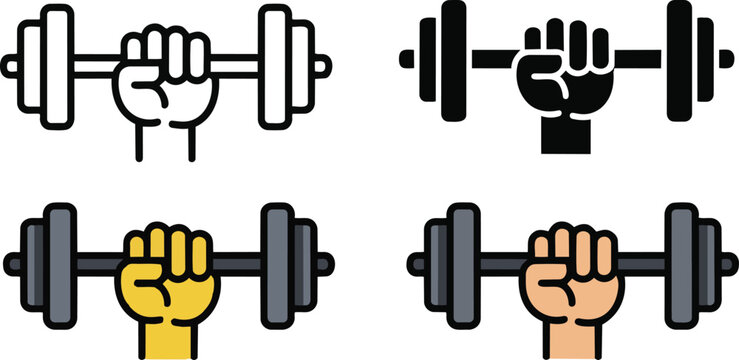 Hand holding dumbbell icon vector. strength and motivation for gym, workout, and training symbol. vector illustration.
