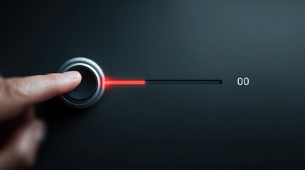 Finger pressing black button with light