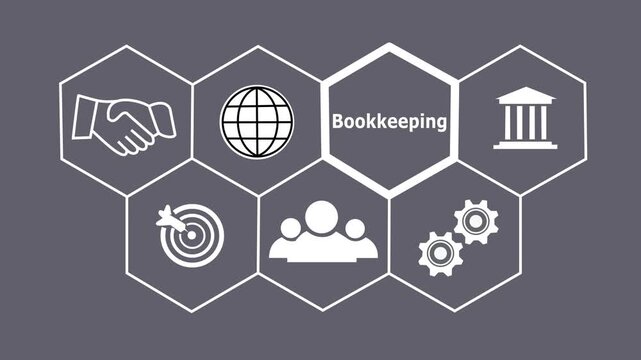 a Bookkeeping concept button on a futuristic. Abstract seamless animation of mesh glowing dots digital luxurious wave particles flows background. Motion of digital data flow.