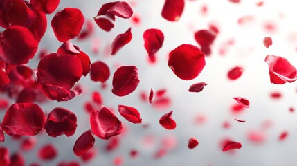 Floating red rose petals on transparent
