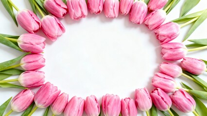 Elegant Pink Tulip Wreath on White Background