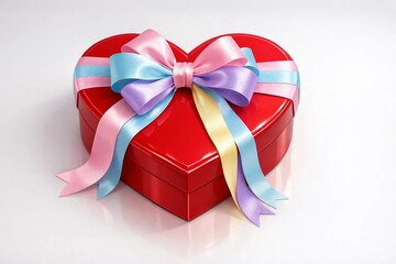 Heart-Shaped Gift Box with Pastel Ribbons, Elegant Commercial Background