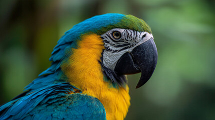 Close-up Portrait of Blue and Yellow Macaw's Face