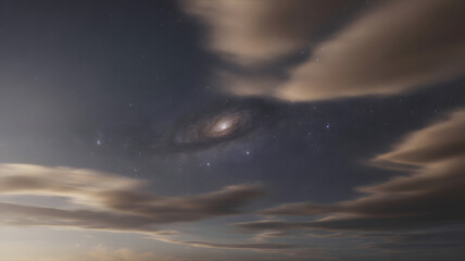Galaxy and cloudscape view, the universe and earth coming together.