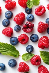 Fresh berries and mint leaves on white