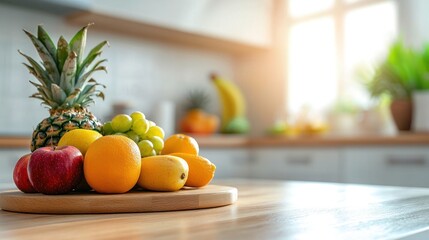 Fresh fruit assortment on a wooden board