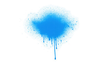 Blue paint spray texture with drips and splatters, a graffiti stain on transparent background, artistic ink cloud