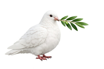 Fototapeta premium White dove holding an olive branch symbolizing peace, freedom, hope, and new beginnings on transparent background