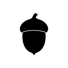 Fototapeta premium Simple Black Acorn Silhouette on Isolated White Background