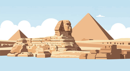 Iconic ancient Egyptian structures in a minimalist desert landscape