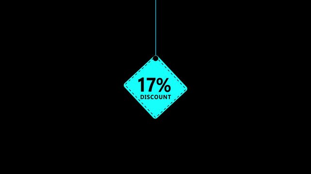 Cyan Diamond Shaped Tag With 17 Percent Discount Text Hanging On A Black Background sale percentage