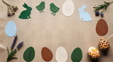 Happy easter sunday celebration with colorful eggs and easter bunny decorations