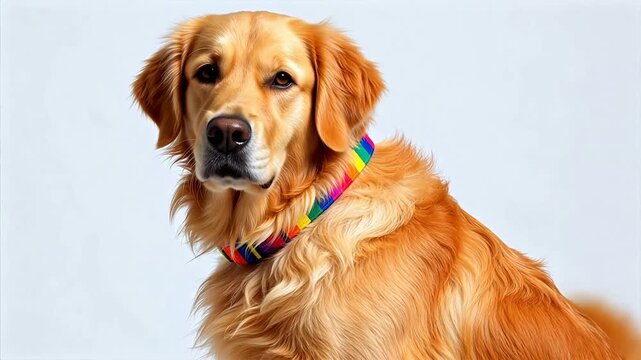 Golden Retriever with Rainbow Collar