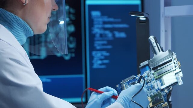 Scientific laboratory filled with various research equipment. Scientists are conducting experiments and research. Science and technology concept.