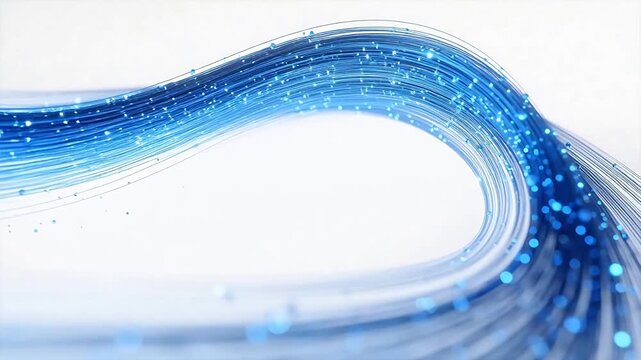 Blue fiber optic strands in wave pattern
