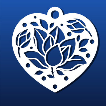 Laser cut heart. Ornament, decoration, pendant, coaster. CBC cutting stencil. Lotus flower, asian ornament. Decorative element. Vector illustration