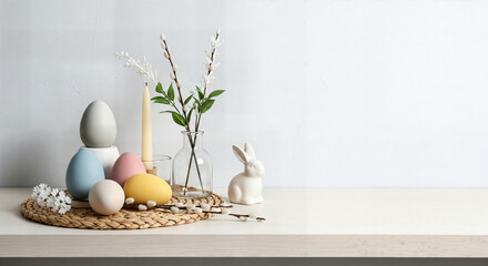 Happy easter sunday celebration with colorful eggs and decorations
