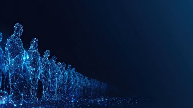 Digital human silhouettes, interconnected by lines, forming a connected network, symbolizing modern technology and the digital age.  ..Created with Generative AI, not depicting real subjects.