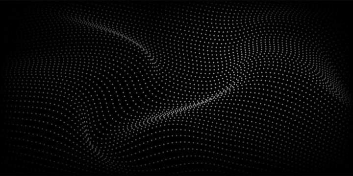 Abstract background of points. White wave. Cyber particles. Big data stream. Vector illustration