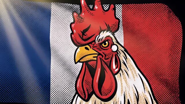 Illustration of rooster on French flag with sunlight effect