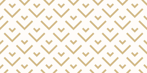 Gold and white vector geometric seamless pattern with lines, arrows, stylized fish scale grid. Simple abstract golden ornament. Modern minimal background texture. Stylish repeated geo design for print © Olgastocker