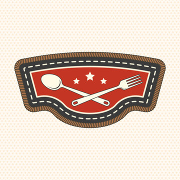 Scout badge with fork and spoon. Vector. Merit patch, sticker for camping outdoor and academic activities