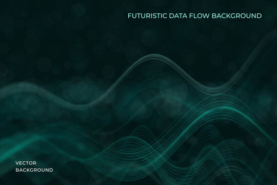 Modern abstract background with flowing digital waves and dotted surfaces forming a dynamic technological scene. Vector. Soft glow, depth effect and clean composition for business, science, artificial
