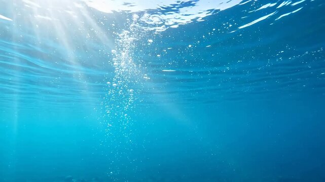 Underwater scene with sunlight and bubbles